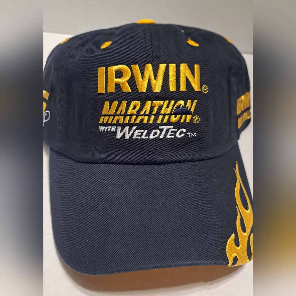 Men's IRWIN Marathon Weldtec Hat - Navy and Yellow Flames